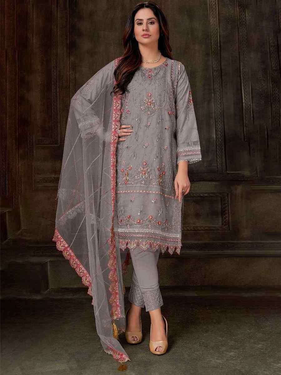 Grey Georgette Embroidered Festival Casual Pant Salwar Kameez