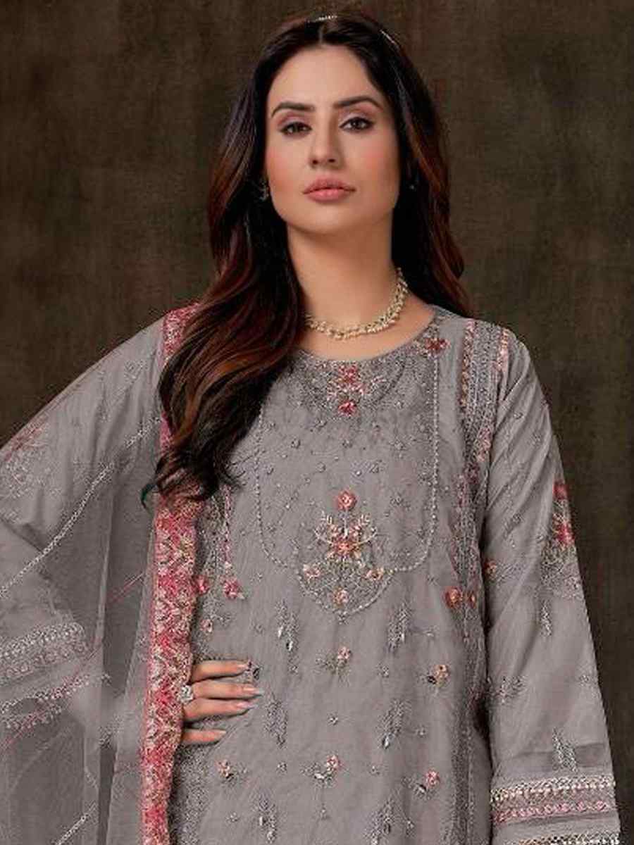 Grey Georgette Embroidered Festival Casual Pant Salwar Kameez