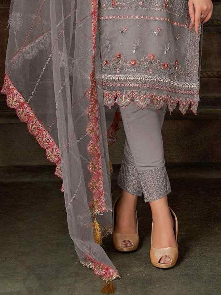 Grey Georgette Embroidered Festival Casual Pant Salwar Kameez