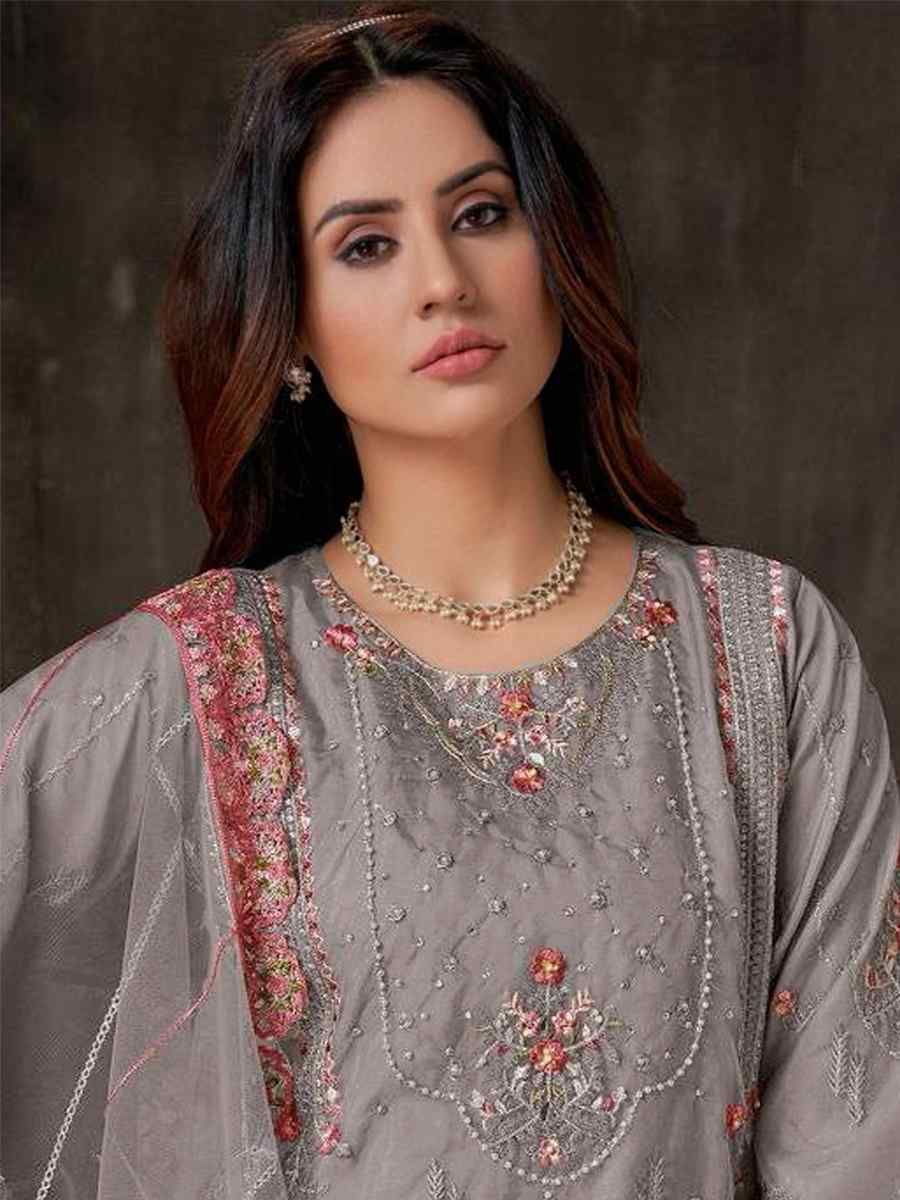 Grey Georgette Embroidered Festival Casual Pant Salwar Kameez