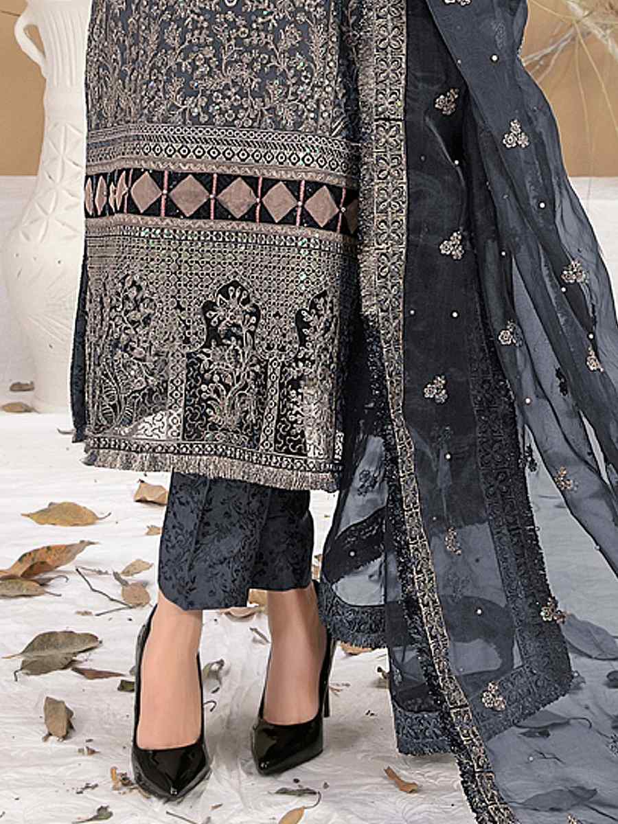 Grey Georgette Embroidered Festival Casual Pant Salwar Kameez