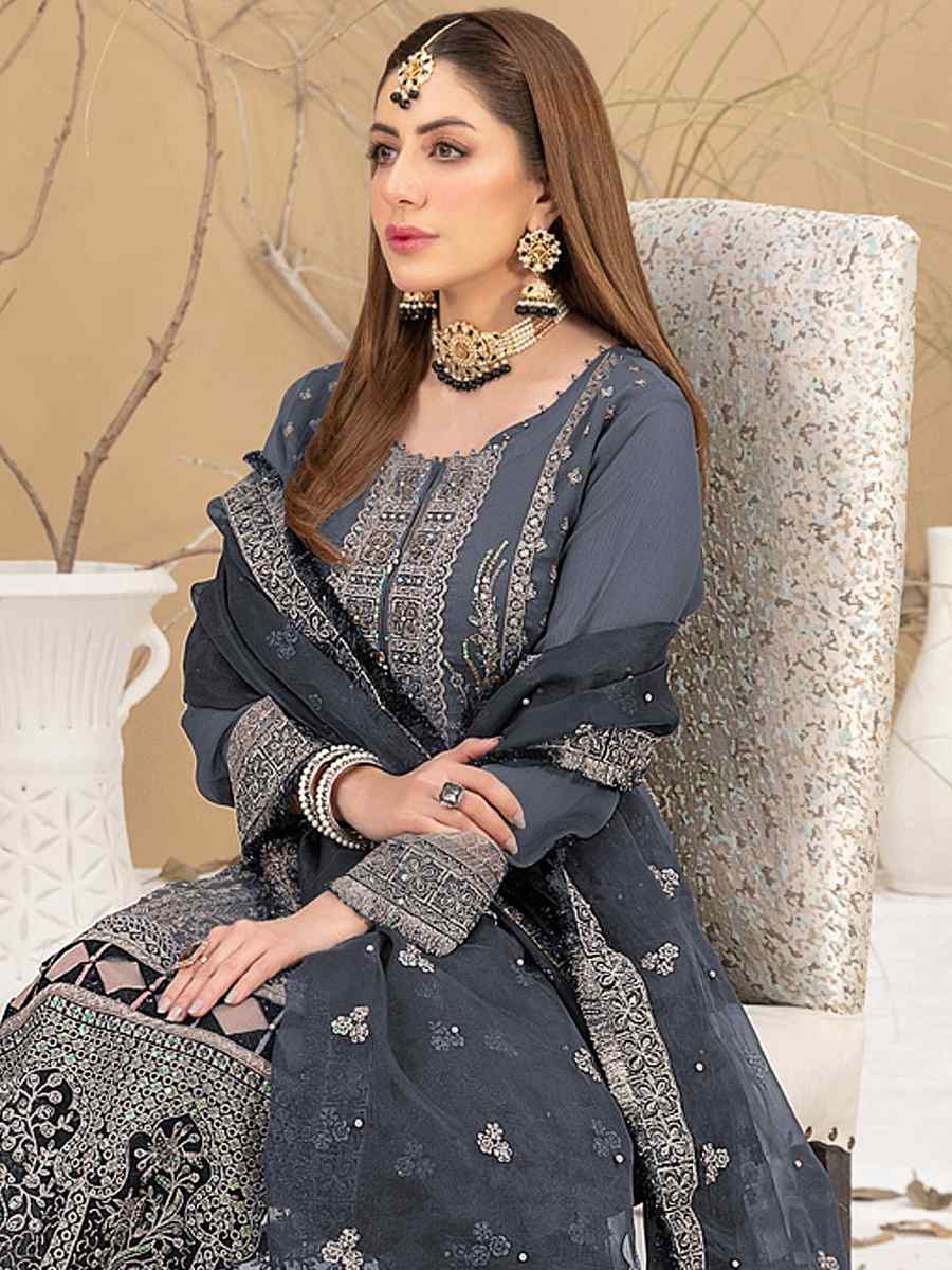 Grey Georgette Embroidered Festival Casual Pant Salwar Kameez