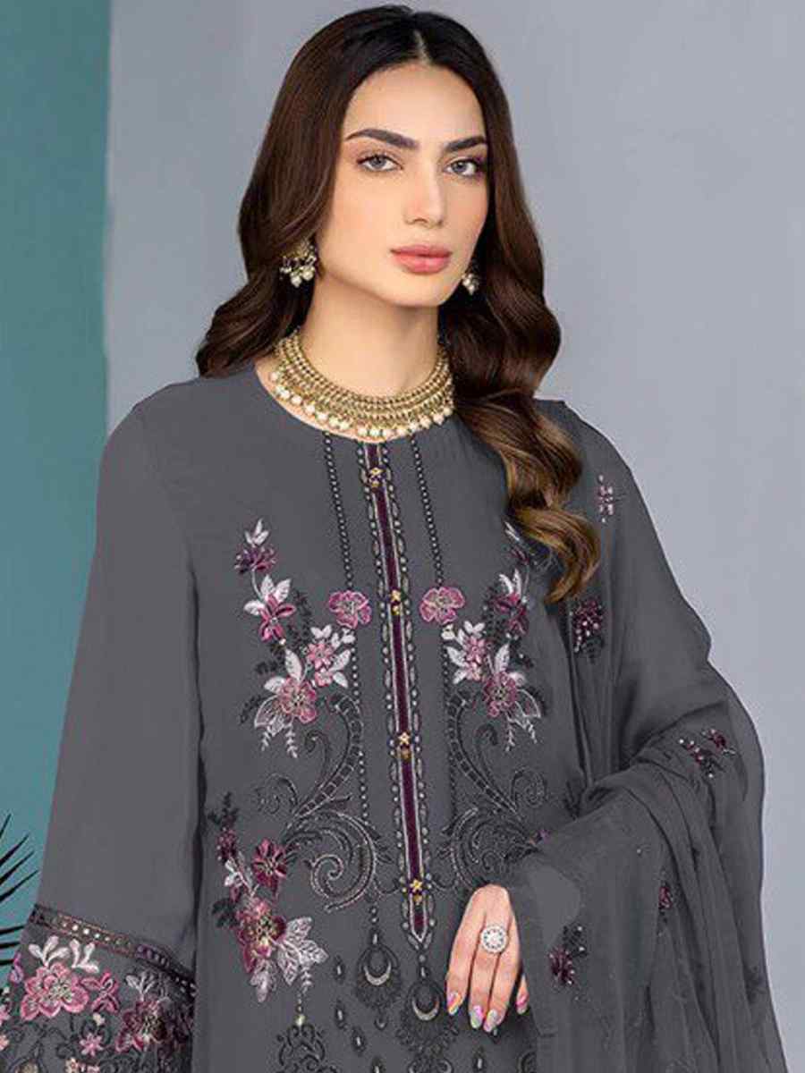 Grey Georgette Embroidered Festival Casual Pant Salwar Kameez