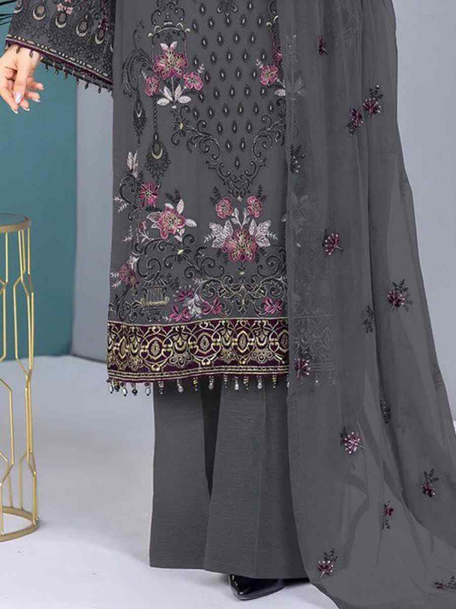 Grey Georgette Embroidered Festival Casual Pant Salwar Kameez