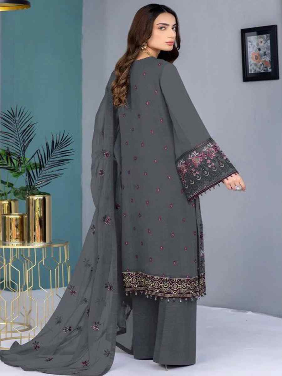 Grey Georgette Embroidered Festival Casual Pant Salwar Kameez