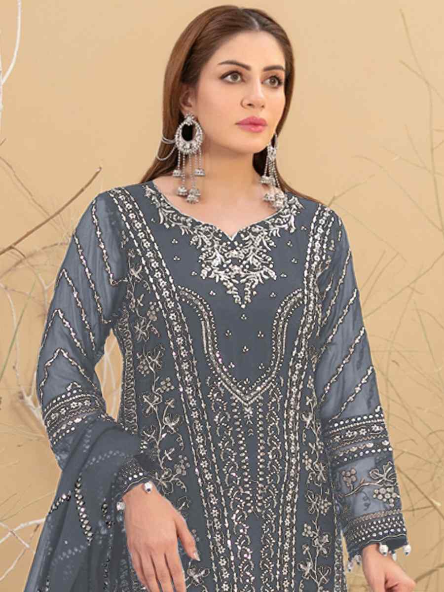 Grey Georgette Embroidered Festival Casual Pant Salwar Kameez