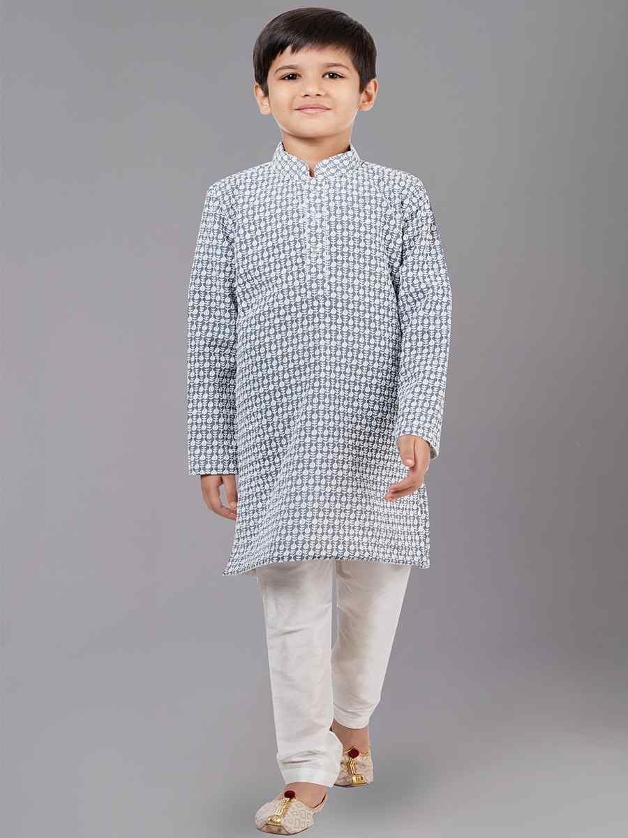 Grey Georgette Embroidered Festival Traditional Kurta Pyjama Boys Wear