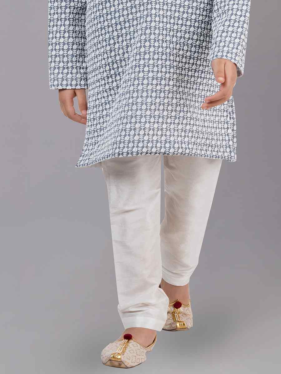 Grey Georgette Embroidered Festival Traditional Kurta Pyjama Boys Wear