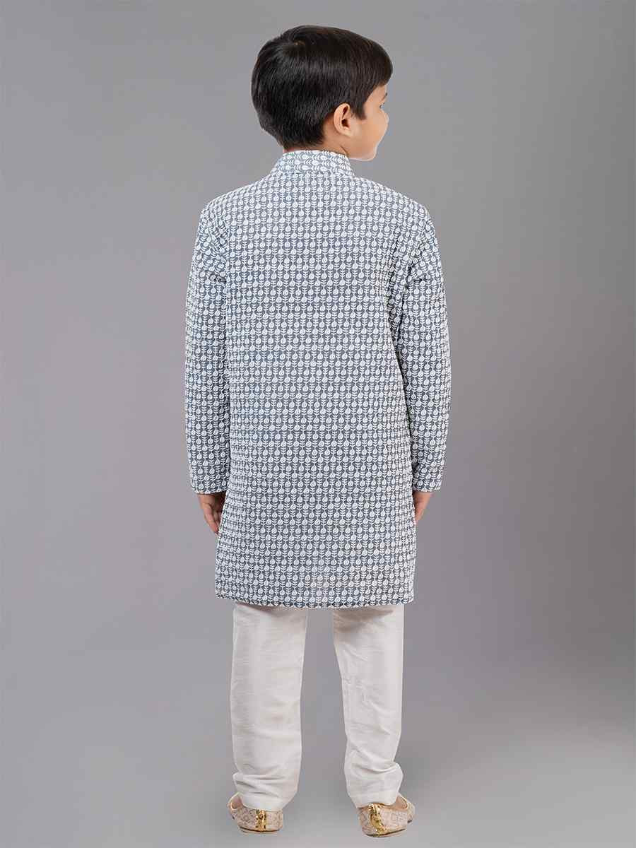 Grey Georgette Embroidered Festival Traditional Kurta Pyjama Boys Wear