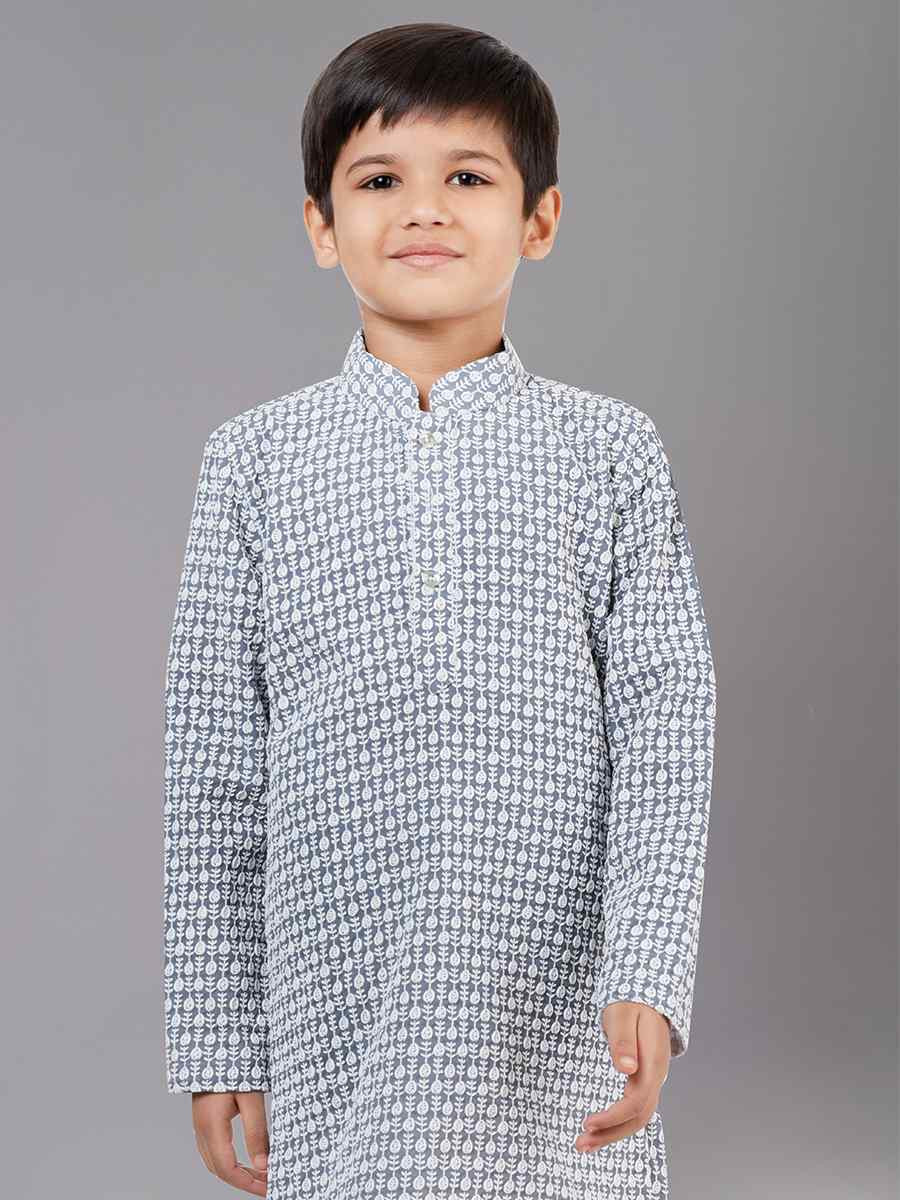 Grey Georgette Embroidered Festival Traditional Kurta Pyjama Boys Wear