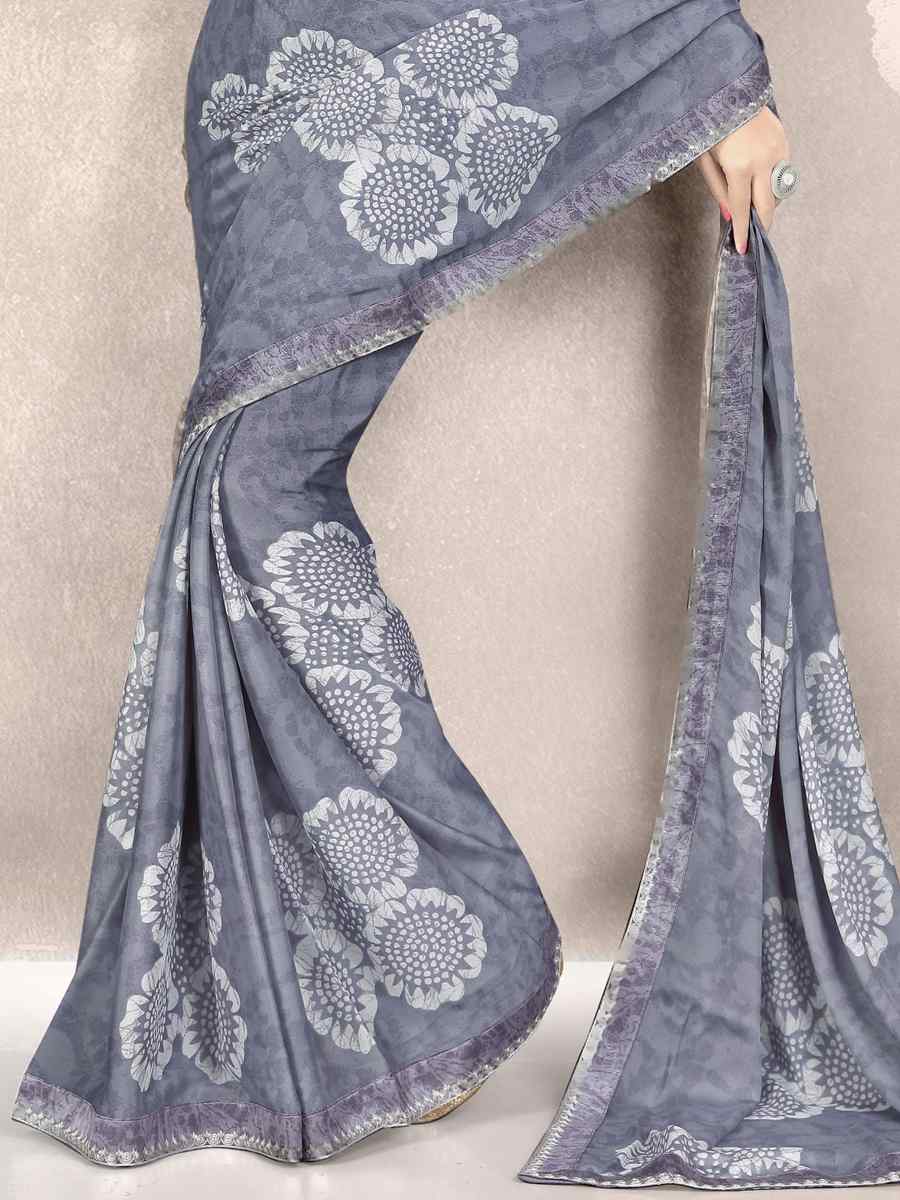 Grey Georgette Printed Festival Casual Contemporary Saree