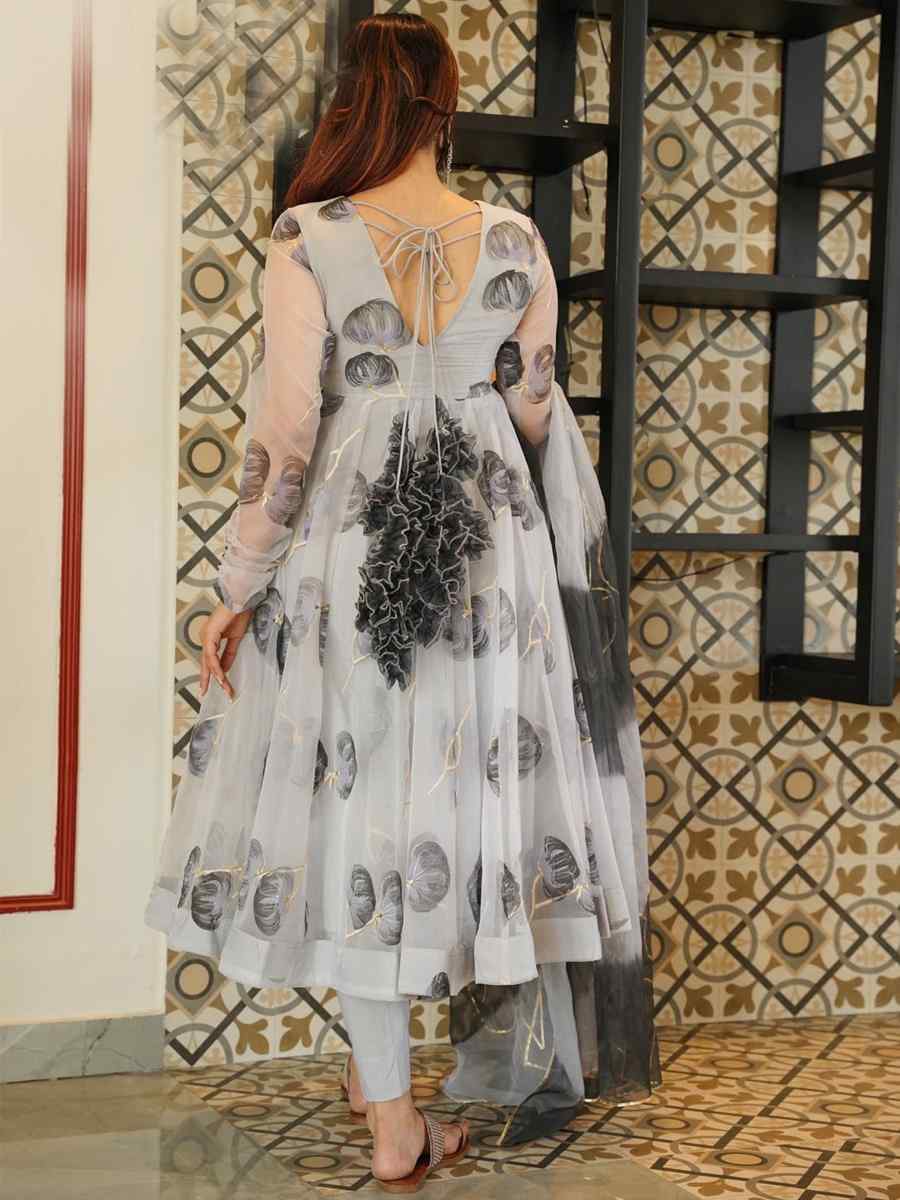 Grey Georgette Printed Festival Party Ready Anarkali Salwar Kameez