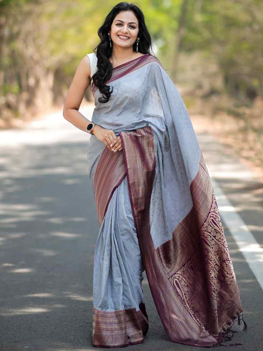 Grey Georgette Silk Handwoven Casual Festival Heavy Border Saree