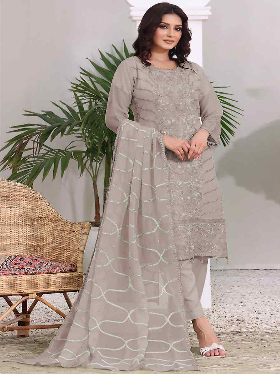 Grey Heavy Faux Georgette Embroidered Festival Mehendi Pant Salwar Kameez