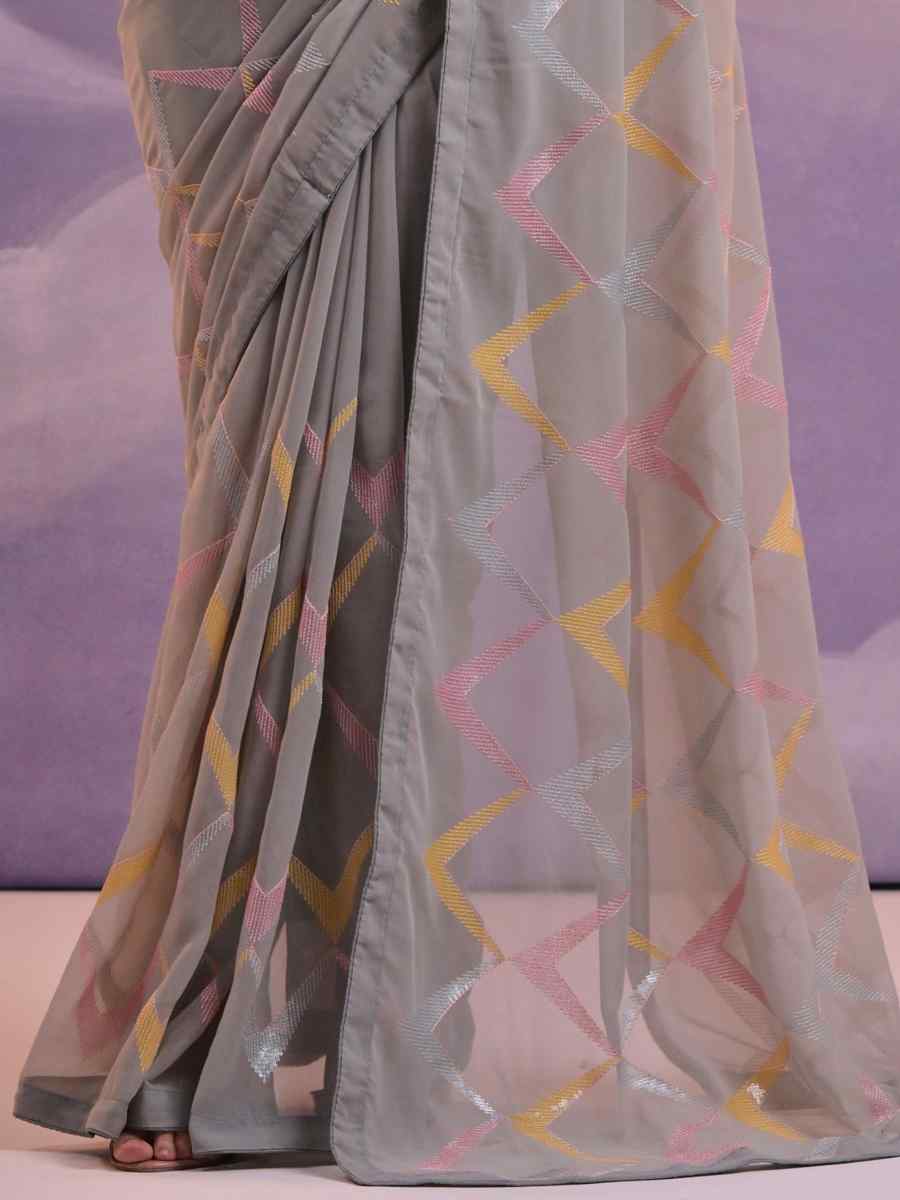 Grey Heavy Georgette Printed Festival Casual Contemporary Saree