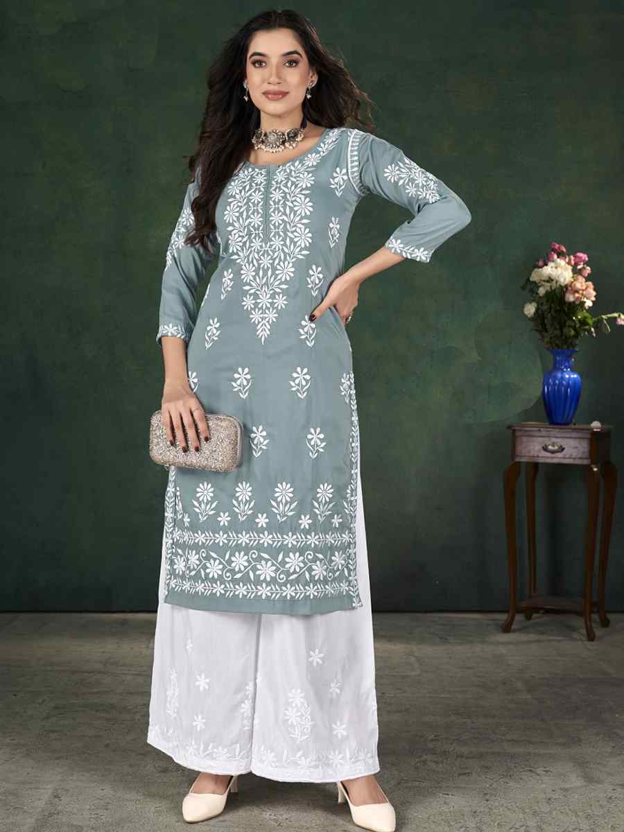 Grey Heavy Muslin Handwoven Festival Casual Ready Palazzo Pant Salwar Kameez