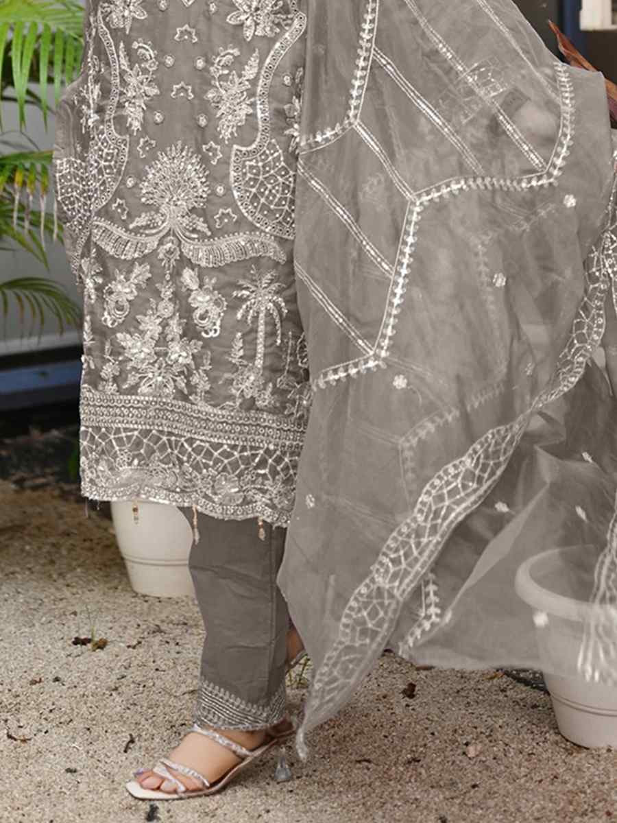 Grey Heavy Organza Embroidered Festival Wedding Pant Ready Salwar Kameez