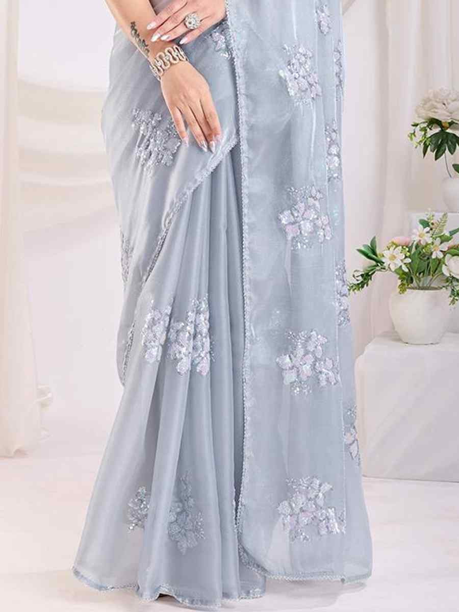 Grey Jimmy Choo Handwoven Festival Wedding Heavy Border Saree