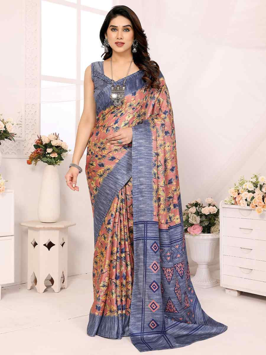 Grey Khadi Printed Festival Casual Classic Style Saree