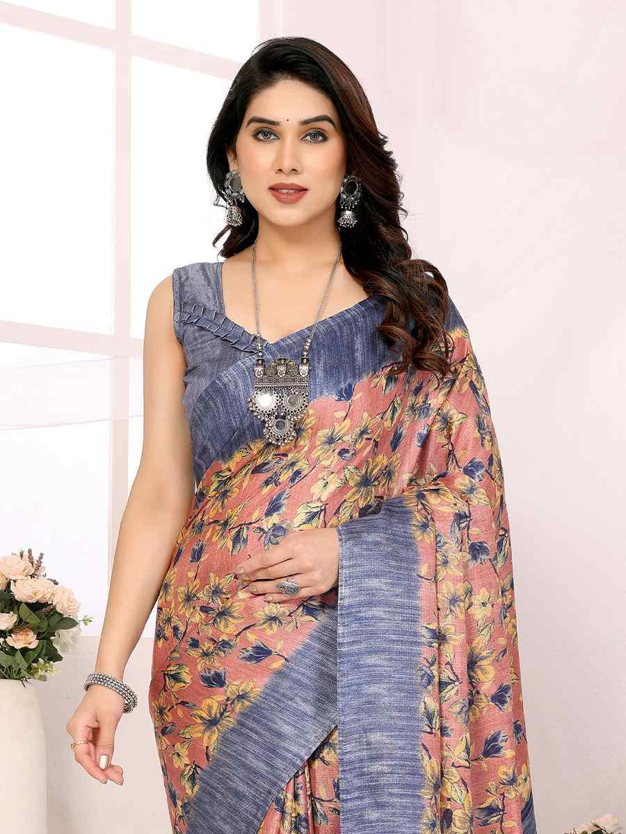 Grey Khadi Printed Festival Casual Classic Style Saree