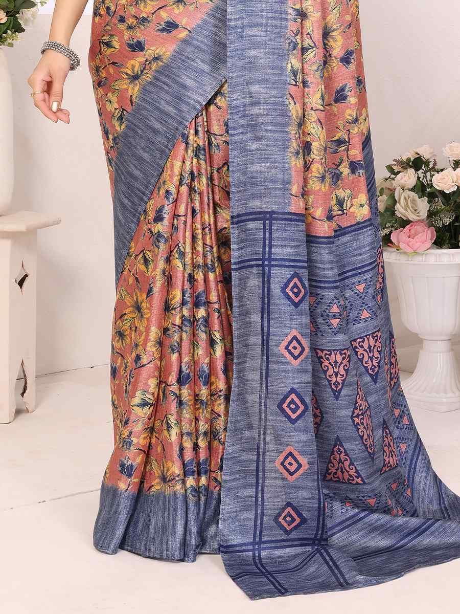 Grey Khadi Printed Festival Casual Classic Style Saree