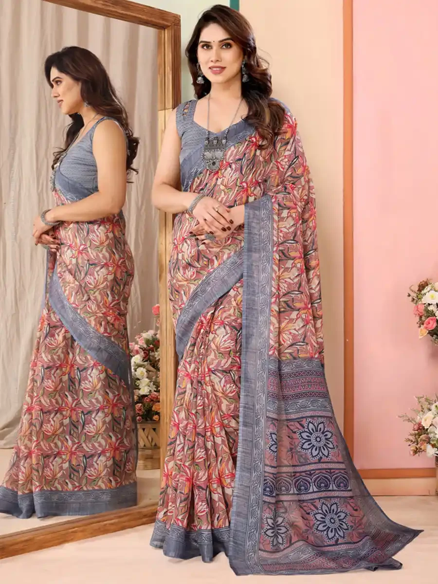 Grey Kota Doriya Printed Festival Casual Contemporary Saree