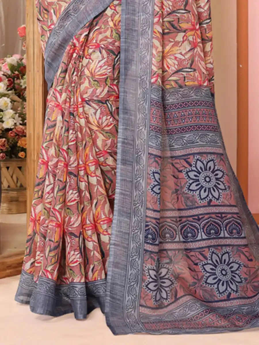 Grey Kota Doriya Printed Festival Casual Contemporary Saree