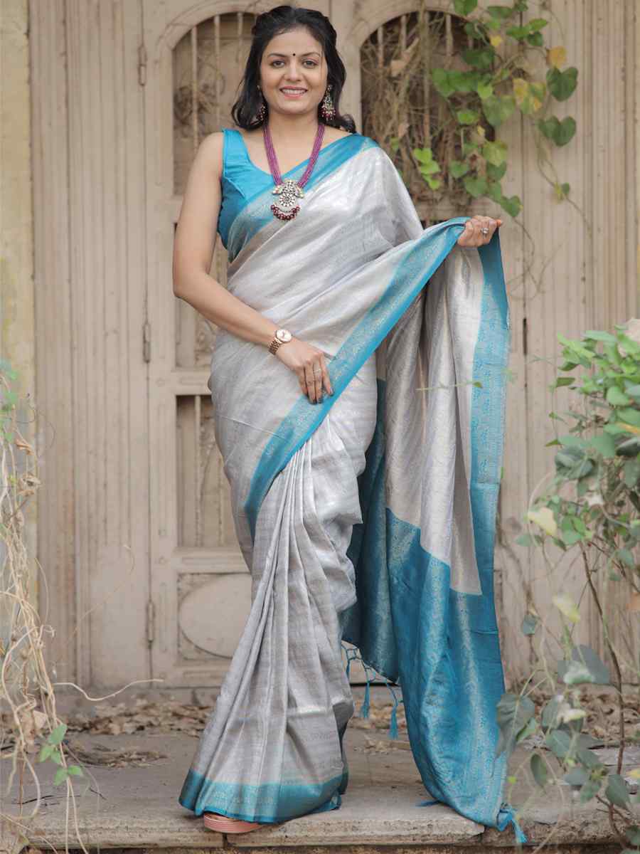 Grey Kubera Pattu Handwoven Casual Festival Heavy Border Saree