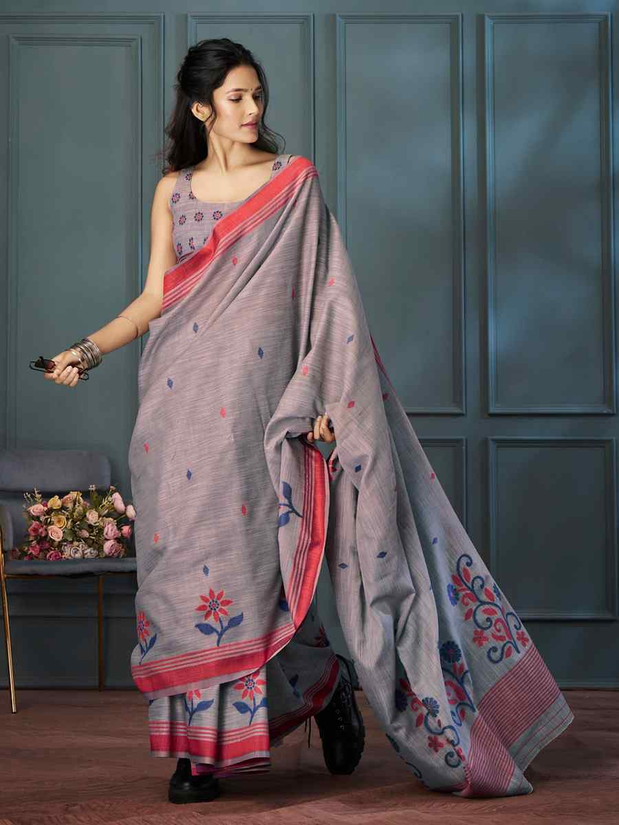 Grey Linen Handwoven Festival Casual Classic Style Saree