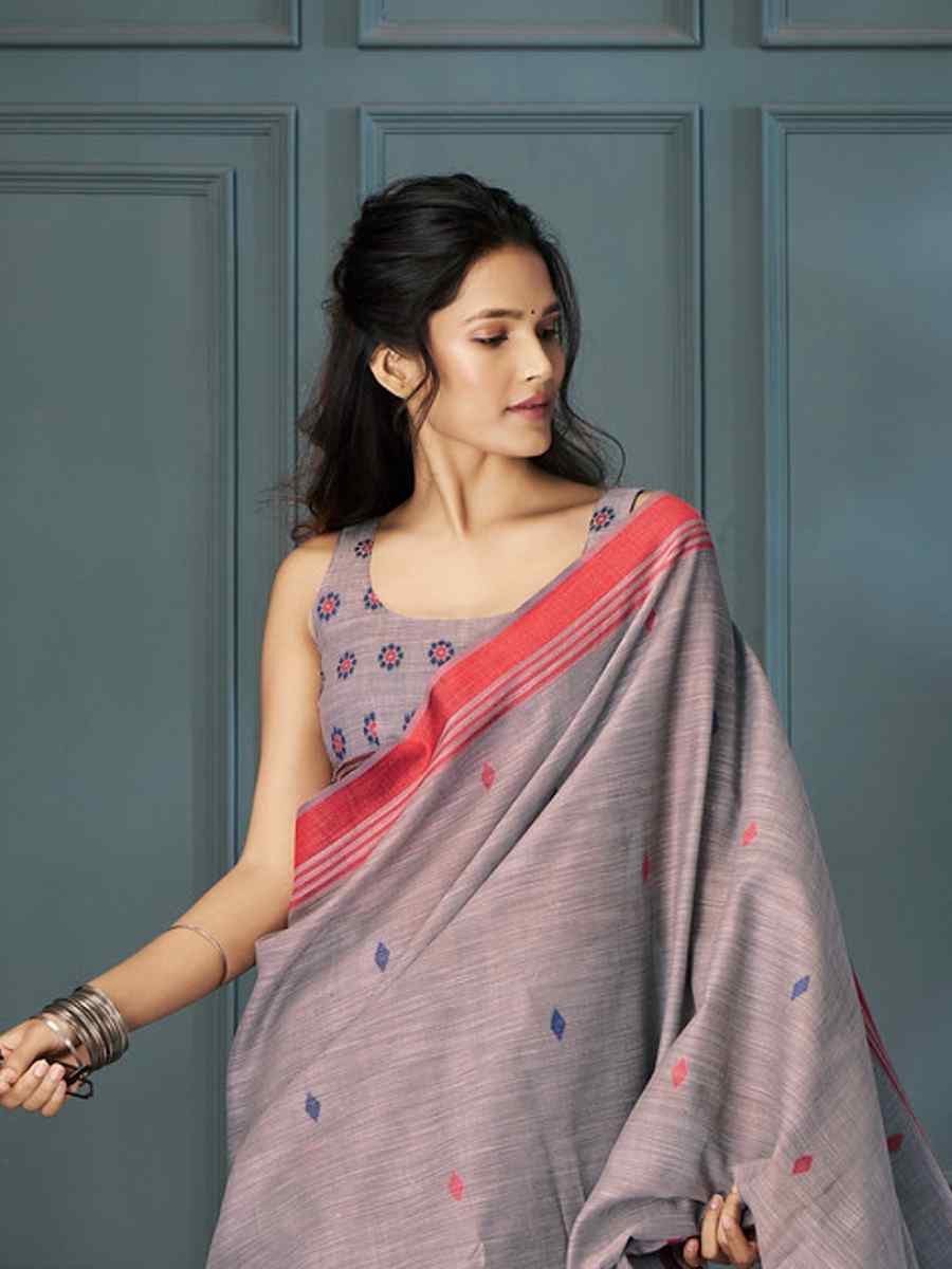 Grey Linen Handwoven Festival Casual Classic Style Saree