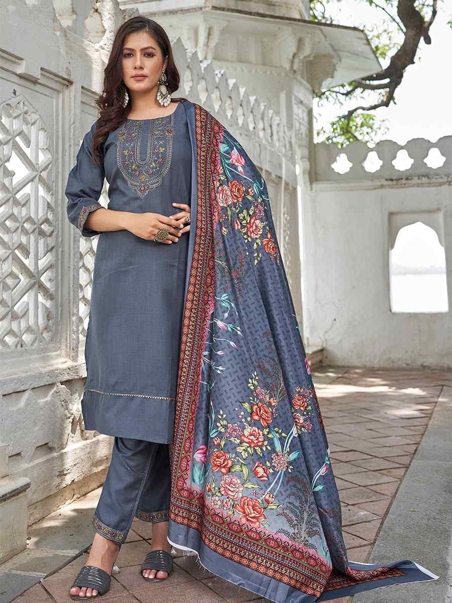 Grey Magic Cotton Embroidered Festival Casual Pant Ready Salwar Kameez