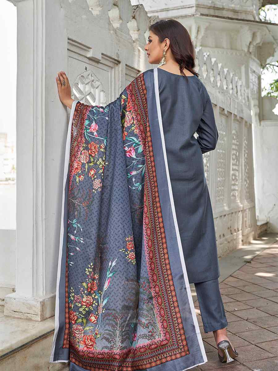 Grey Magic Cotton Embroidered Festival Casual Pant Ready Salwar Kameez