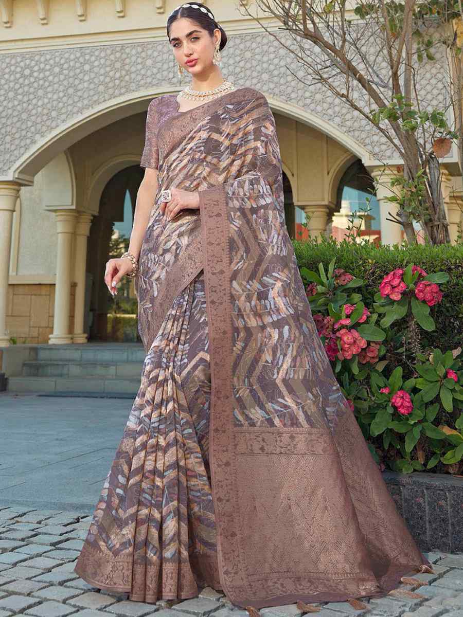 Grey Organza Handwoven Festival Wedding Heavy Border Saree