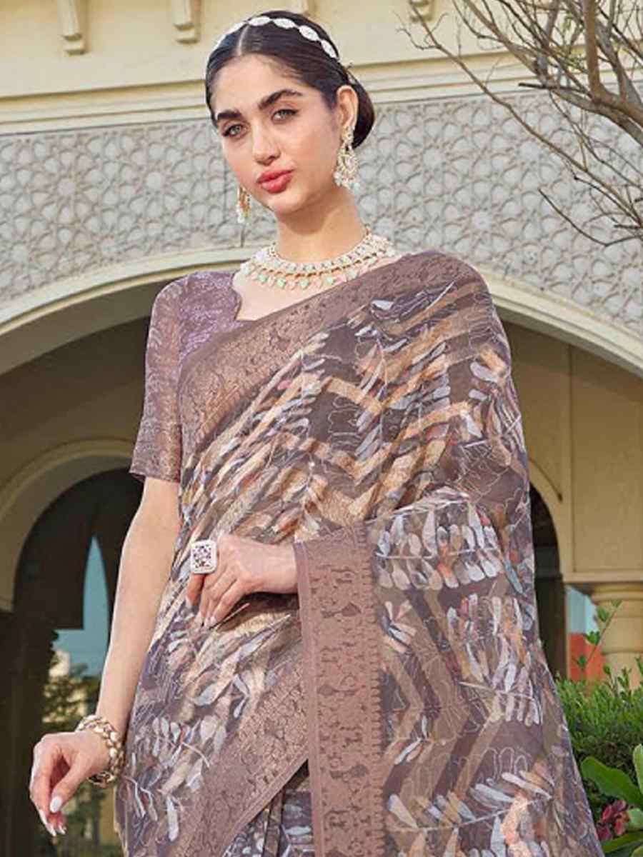 Grey Organza Handwoven Festival Wedding Heavy Border Saree