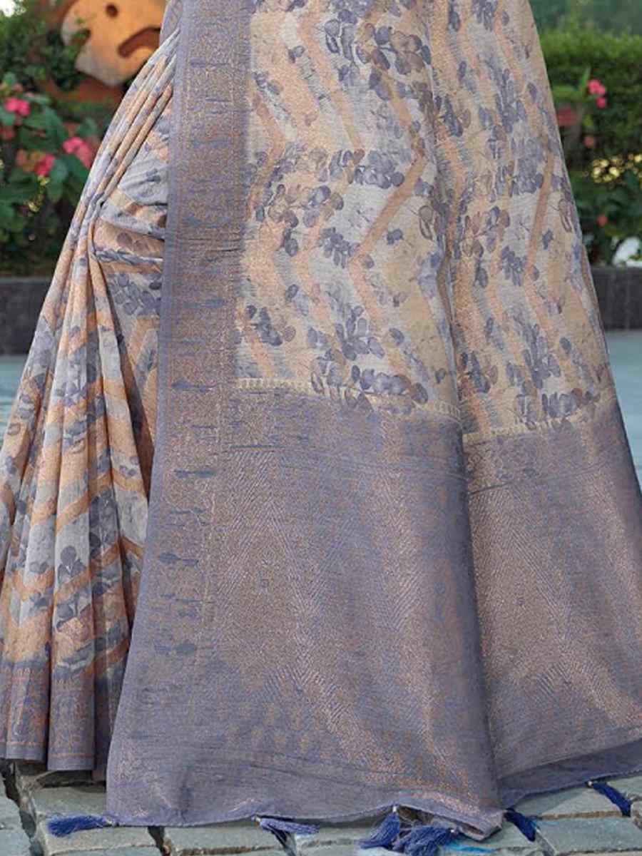 Grey Organza Handwoven Festival Wedding Heavy Border Saree