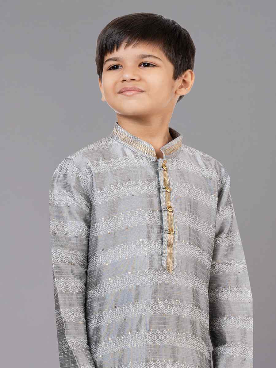 Grey Polyester Cotton  Embroidered Festival Traditional Kurta Pyjama Boys Wear