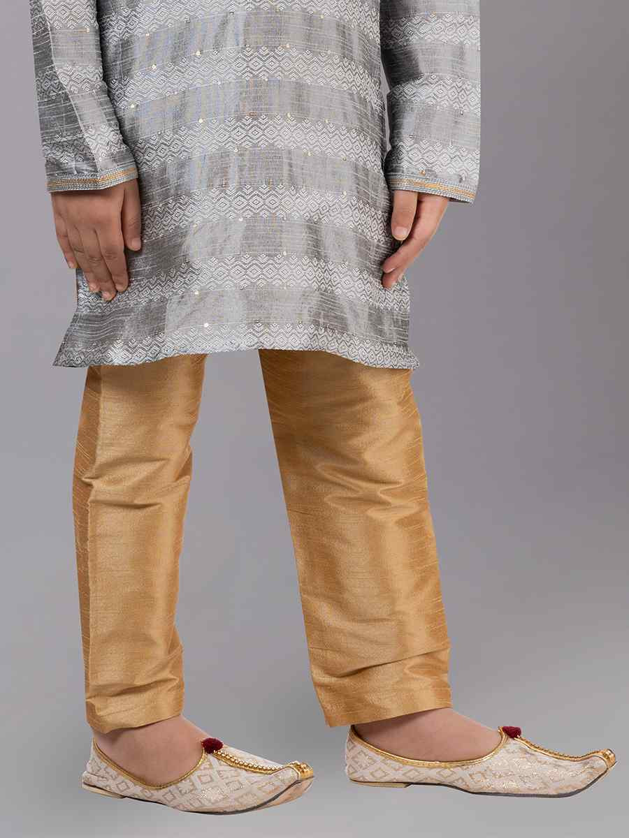 Grey Polyester Cotton  Embroidered Festival Traditional Kurta Pyjama Boys Wear