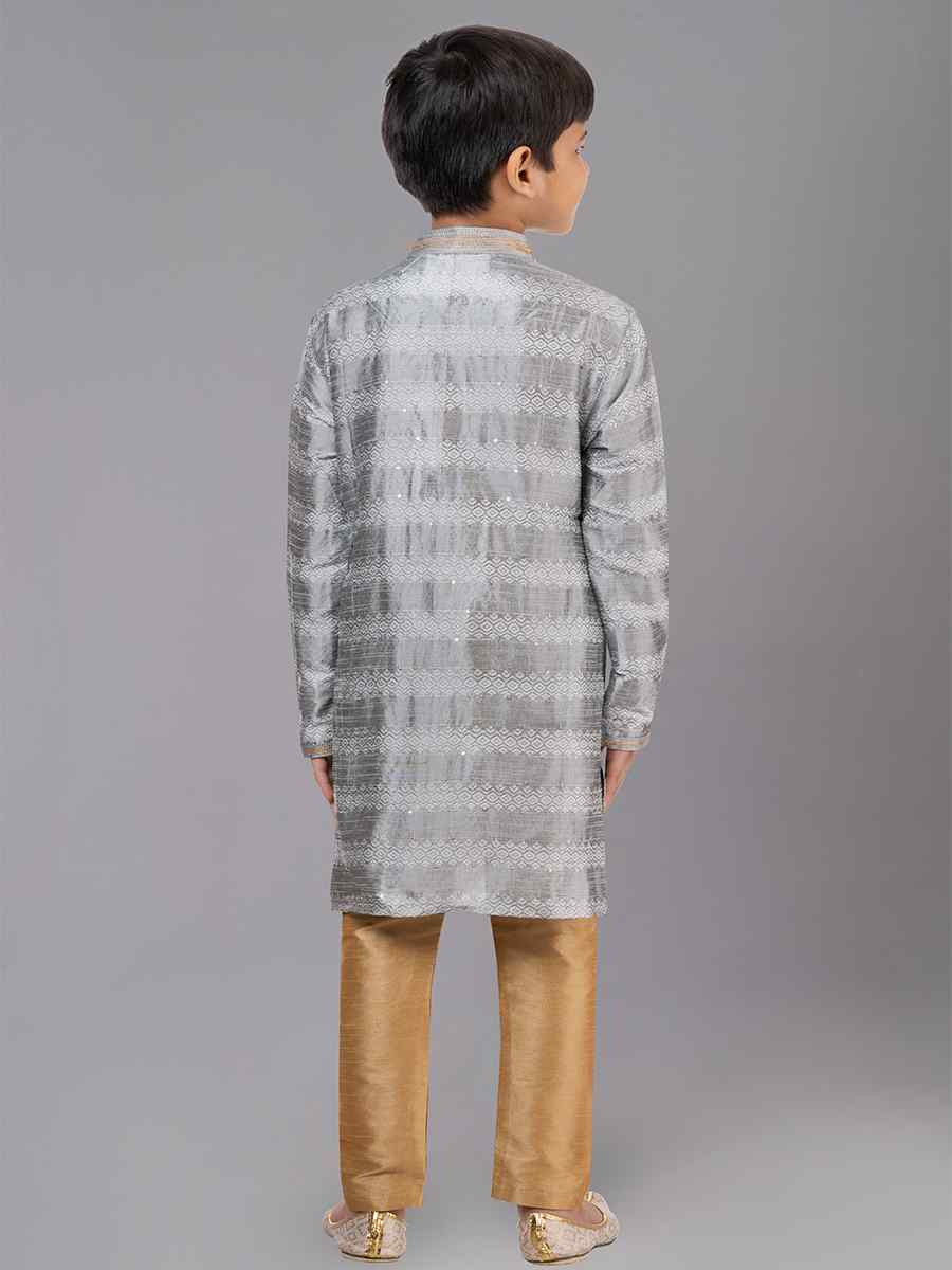 Grey Polyester Cotton  Embroidered Festival Traditional Kurta Pyjama Boys Wear