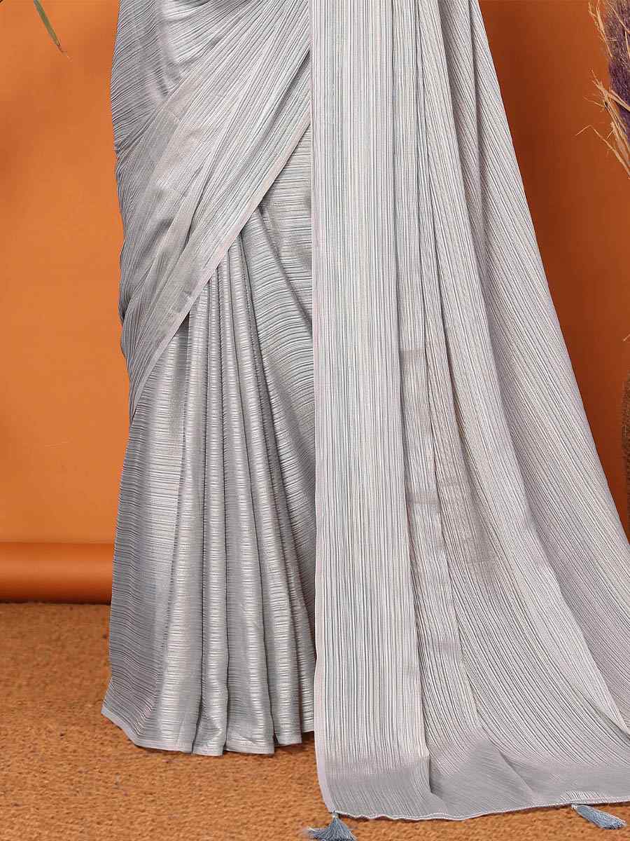 Grey Polyester Silk Handwoven Festival Casual Classic Style Saree