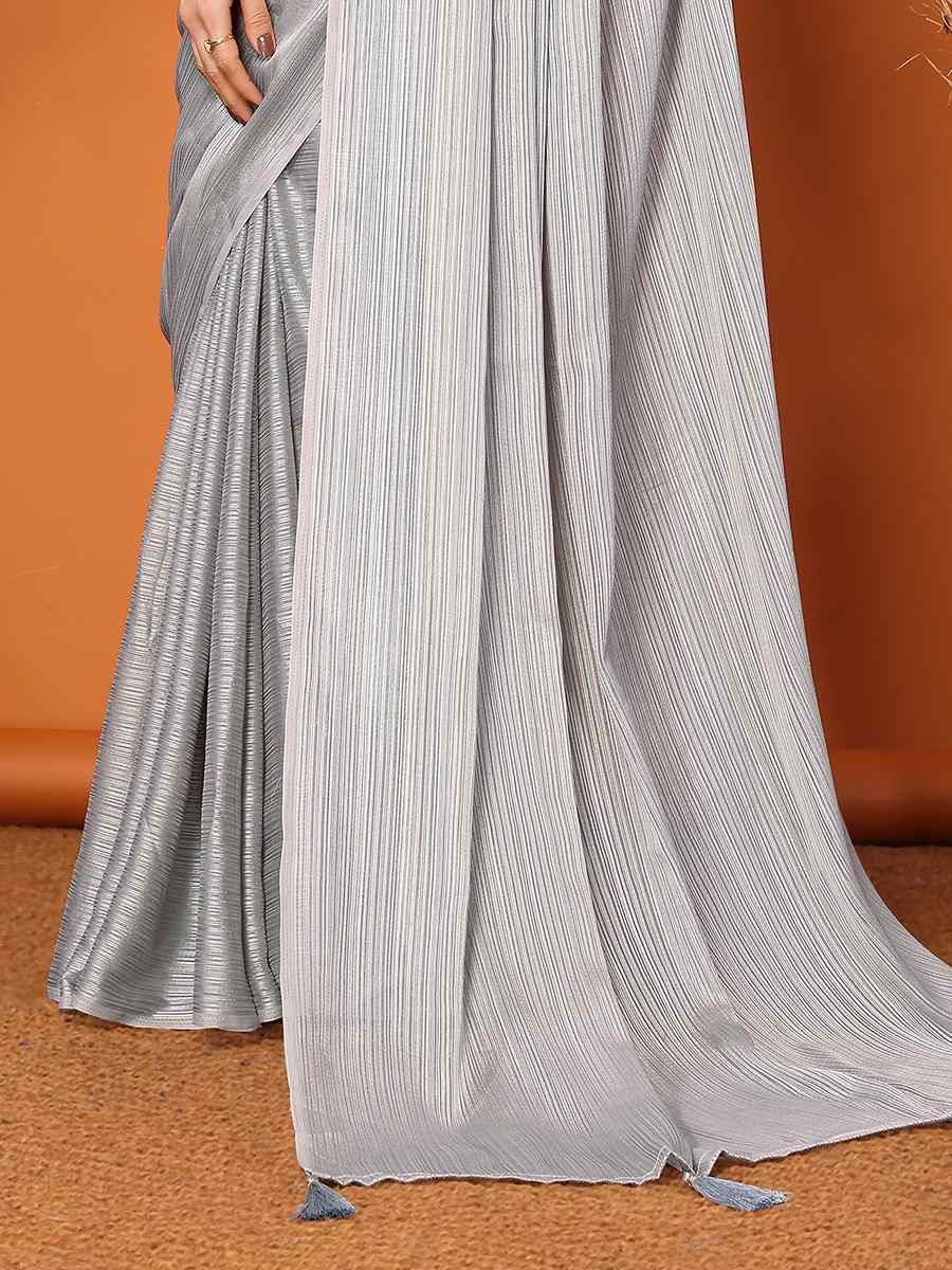 Grey Polyster Printed Festival Party Contemporary Saree