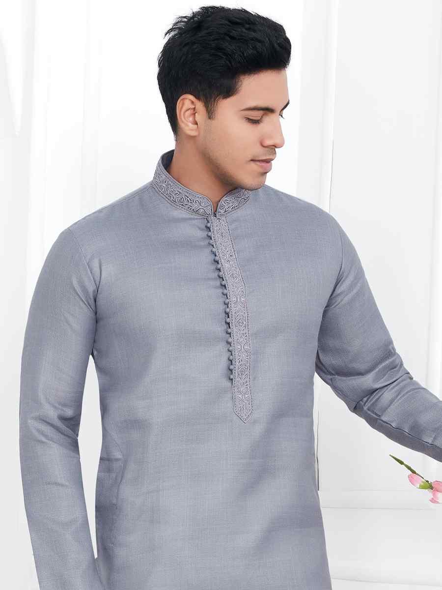 Grey Premium Linen Cotton Plain Festival Casual Kurta