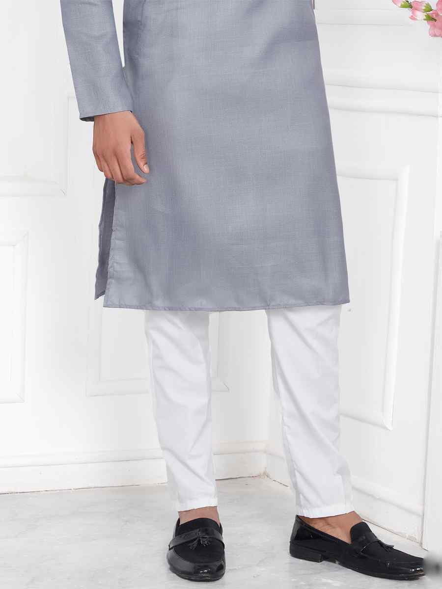 Grey Premium Linen Cotton Plain Festival Casual Kurta