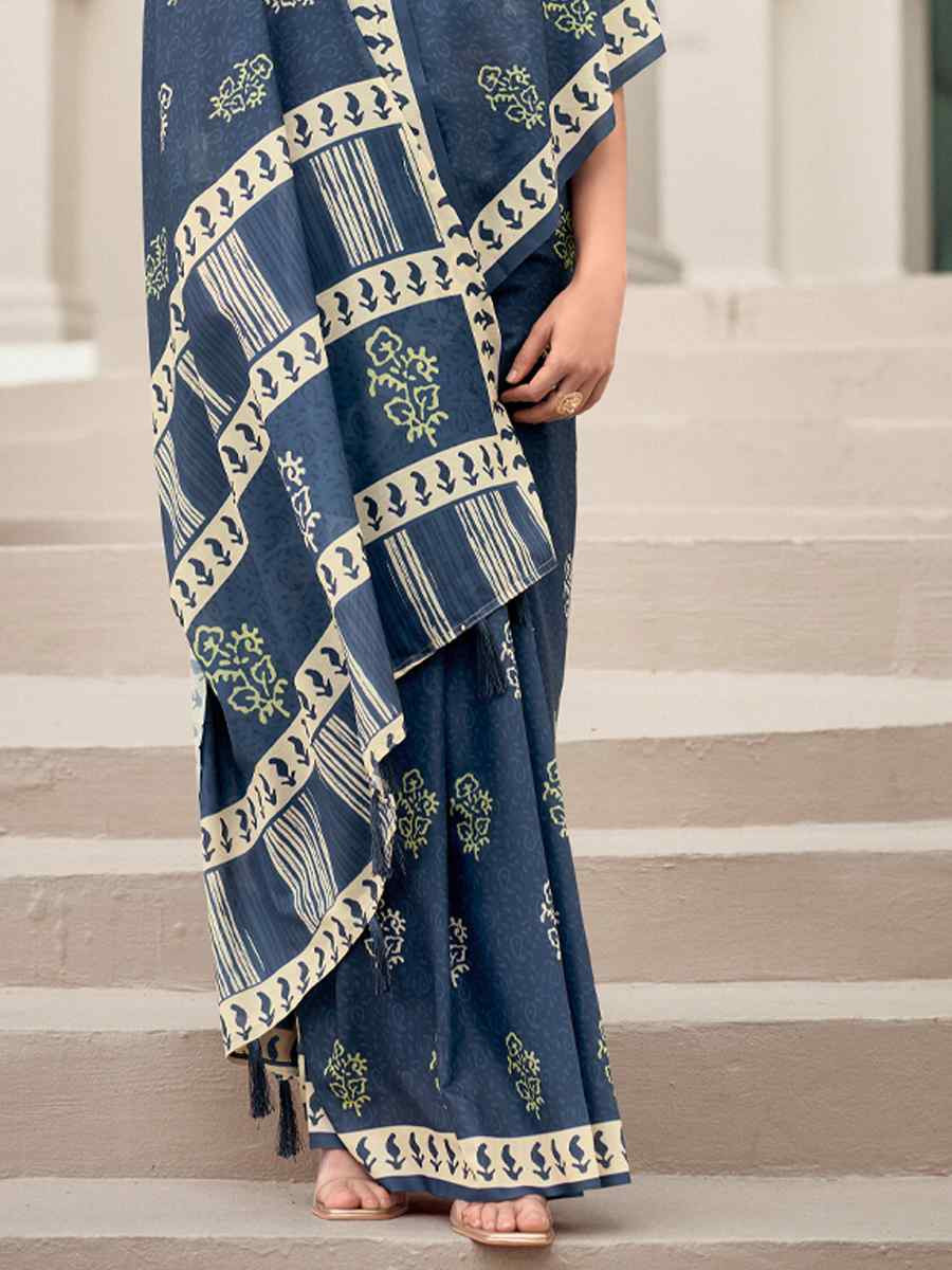 Grey Pure Mal Mal Silk Printed Festival Casual Contemporary Saree