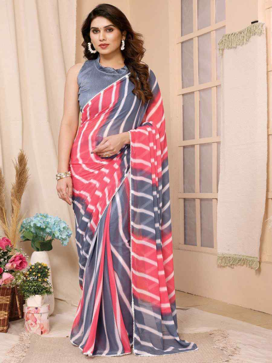 Grey Pure Soft Georgette Silk Plain Festival Casual Contemporary Saree