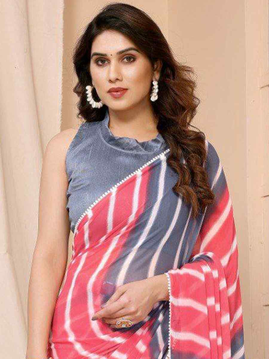 Grey Pure Soft Georgette Silk Plain Festival Casual Contemporary Saree