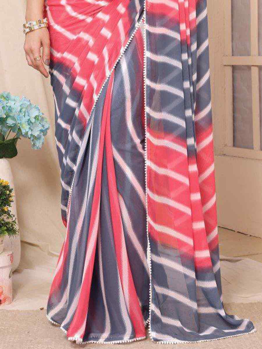 Grey Pure Soft Georgette Silk Plain Festival Casual Contemporary Saree