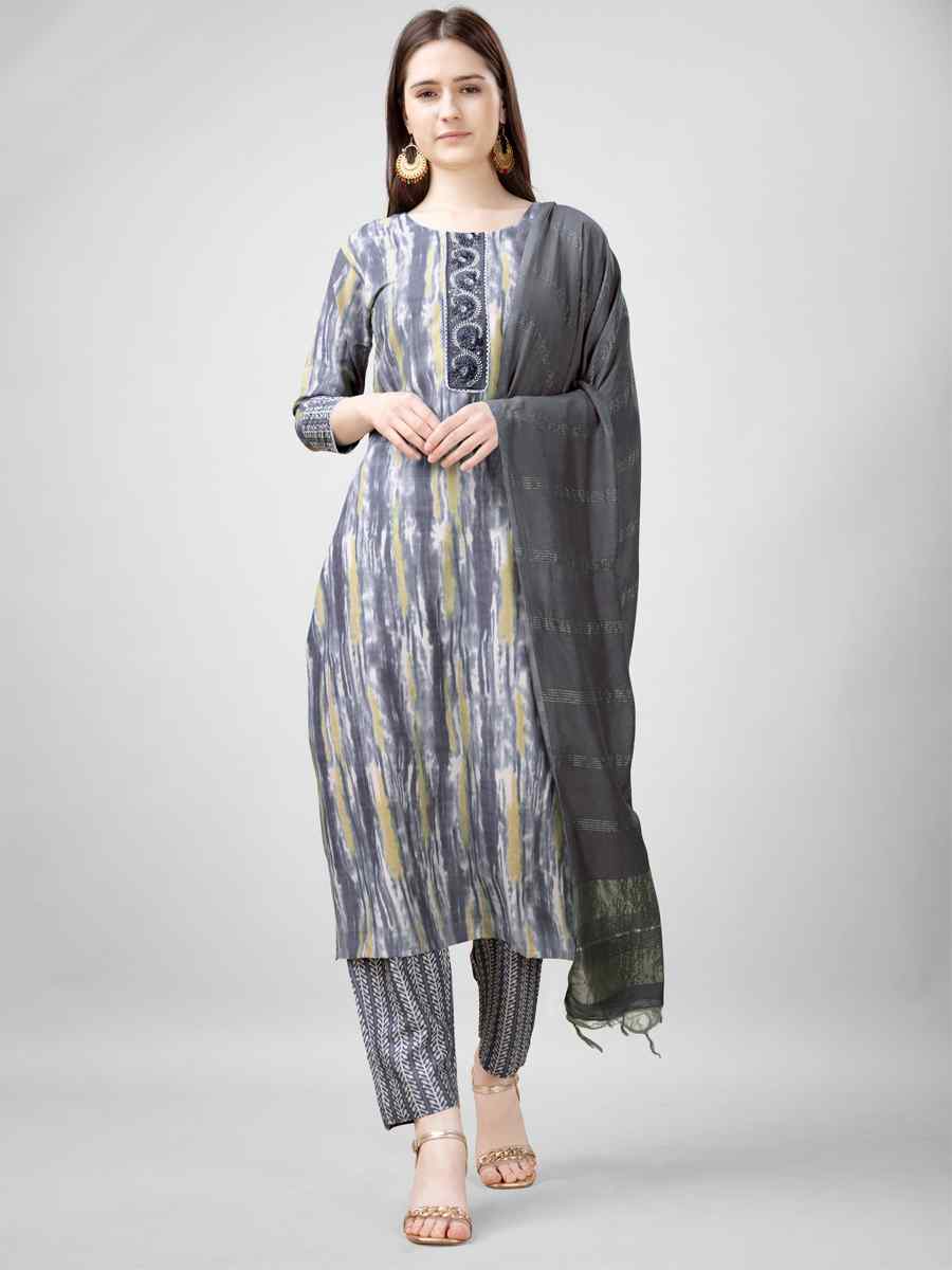 Grey Rayon Embroidered Festival Mehendi Ready Pant Salwar Kameez