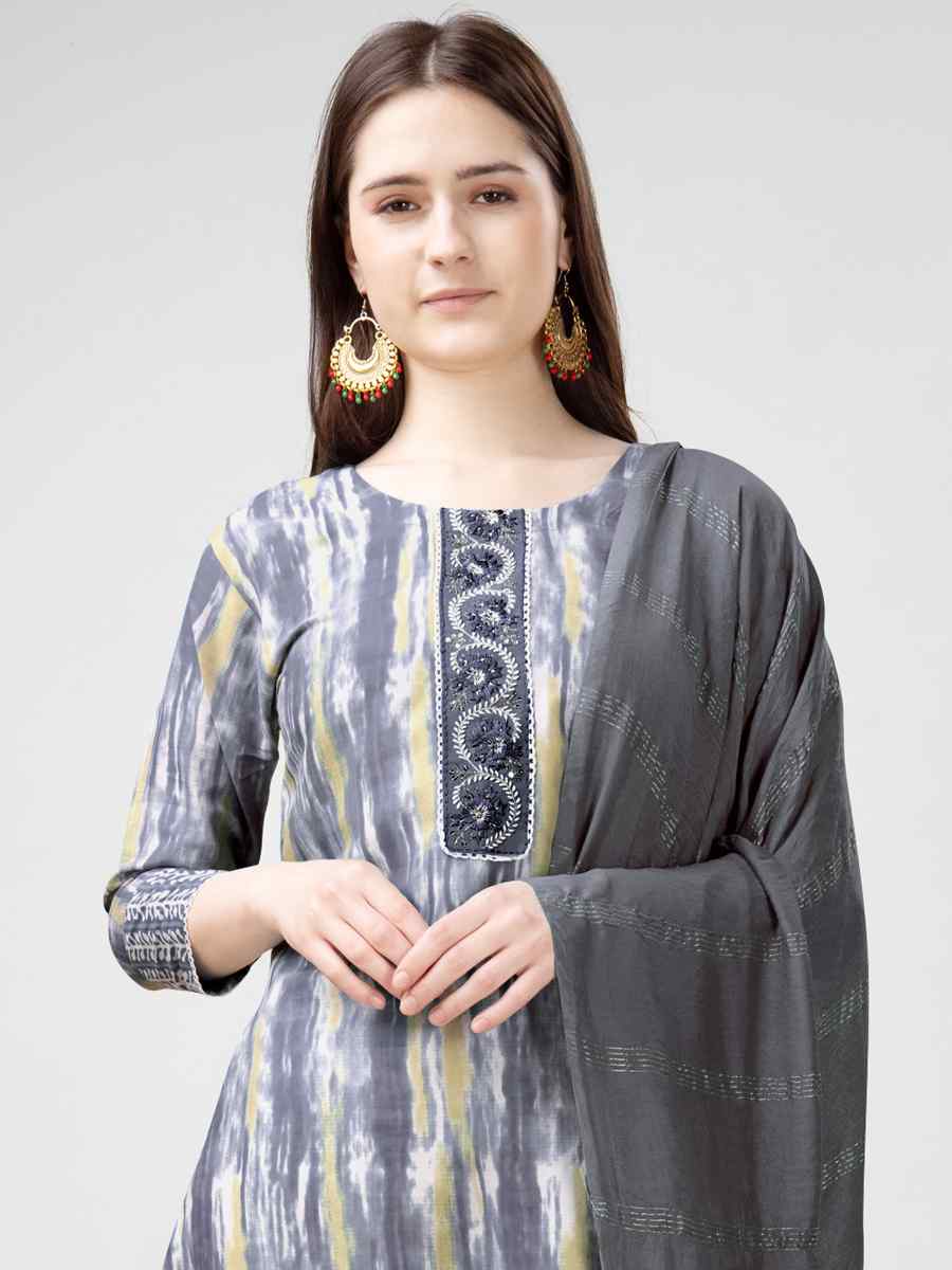 Grey Rayon Embroidered Festival Mehendi Ready Pant Salwar Kameez