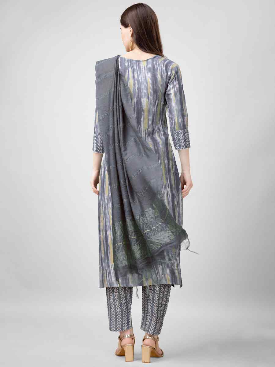 Grey Rayon Embroidered Festival Mehendi Ready Pant Salwar Kameez