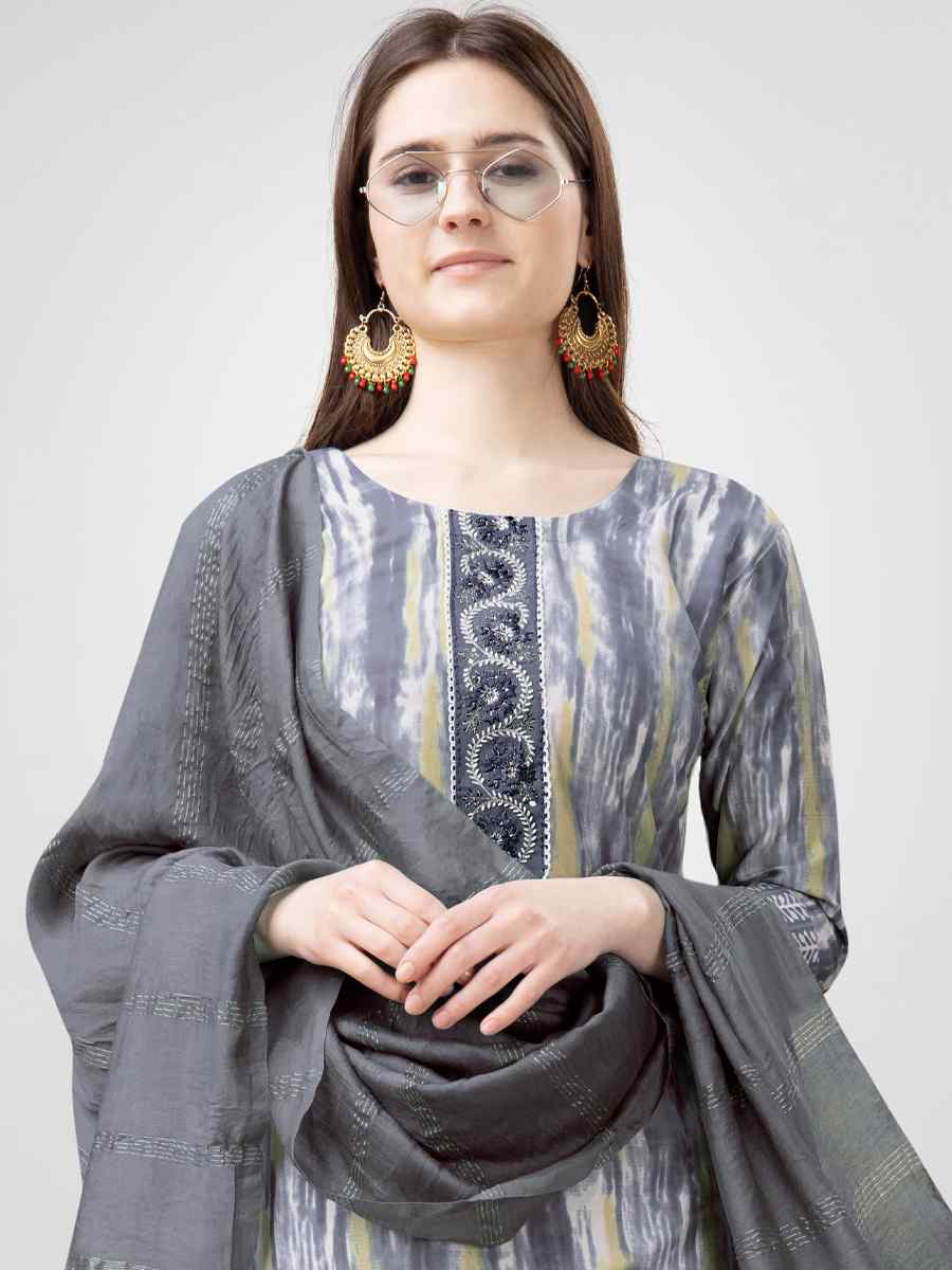 Grey Rayon Embroidered Festival Mehendi Ready Pant Salwar Kameez